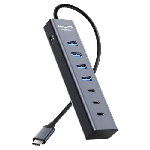 USB C to USB Hub Multiport Adapter, Aluminium 7-Port USB C Hub Multiport Adapter, USB Extenders, USB c Splitter for Thunderbolt, MacBook Pro/Air, Laptop, iPad, iMac, U Flash, PSSD, Keyboard, Mouse