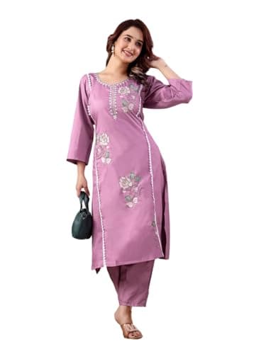 Shivyaana enterprise Women's Embroidered Rayon Kurta Set, Pink, Medium