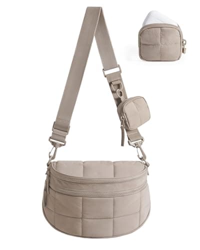 BAGSMART Crossbody Bags for Women, Puffer Cute Bum Bag with Pouch, Quilted Mom Bag for Daily Travel College, Camel