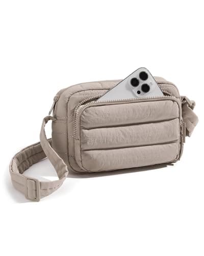 BAGSMART Crossbody Bags for Women, Puffer Small Crossbody Purses with RFID Blocking Slots, Puffy Handbags Shoulder Travel Purse, Brown