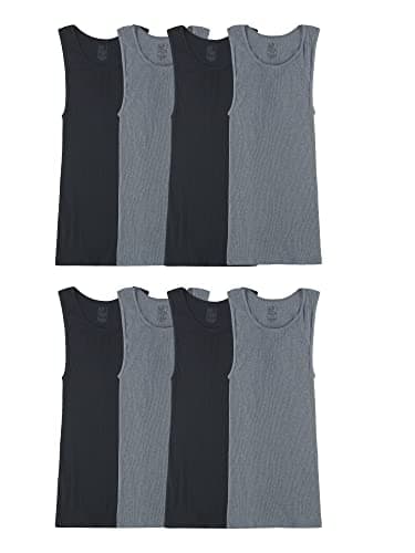 Fruit of The Loom Men's Lightweight Active Cotton Blend Undershirts, Tank - 8 Pack - Black/Grey, Large