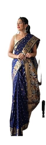 Rang Priya Navy Blue Banarasi Silk Zari Woven Saree with unstitched blouse