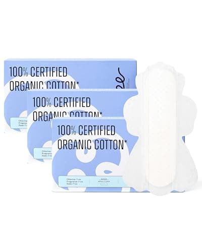 RPE Life 100% GOTS Organic Cotton Period Pads with Wings,Size 4, 48 Count