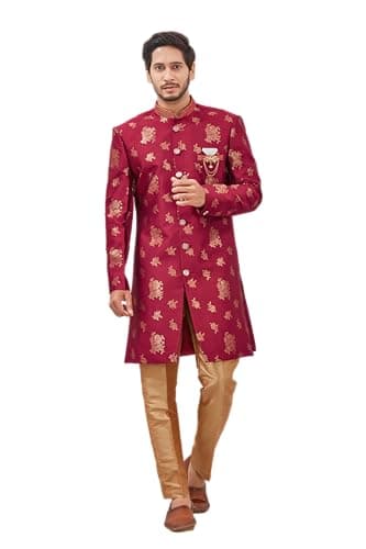 Indian Designer Wedding Festive Wear Jacquard Fabric Indo-Western Sherwani Pajama Set For Men