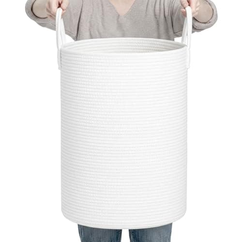 CLHMILY&Z Laundry Hamper Round Storage Rope Basket (White, 60L)