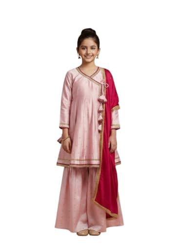 REVENANT Girls Anarkali Dress Traditional Ethnic Party & Festival Wear Kids Dress. (pink, 8-9 years)