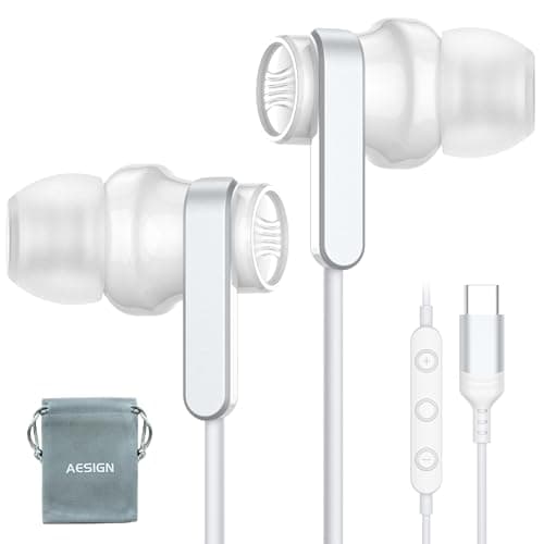 USB C Headphone for Samsung S25 S24 S23 Ultra FE S22 A16 A55 A54 Wired Earbuds Magnetic in-Ear Type C Earphone with Microphone Volume Control Stereo Noise Canceling for iPhone 16 Pro Max Pixel 9 8a