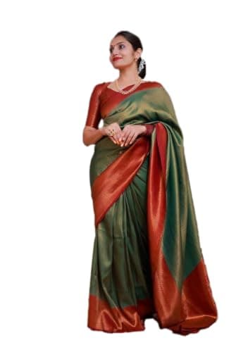 Indya Green Jacquard Banarasi Soft Silk Blend Saree Set | Perfect for Festive & Party Wear