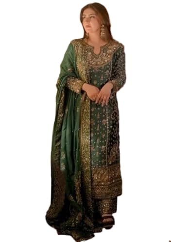 Indya Green Embroidered Georgette Anarkali Set for Wedding | Long Sleeve | Crew Neck | Indian Ethnic Wear