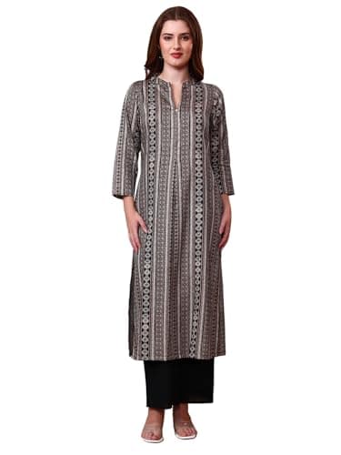 Tissu Women's Cotton Satin Black Printed Kurta with Trouser Pant Set (782_Black_XXL)