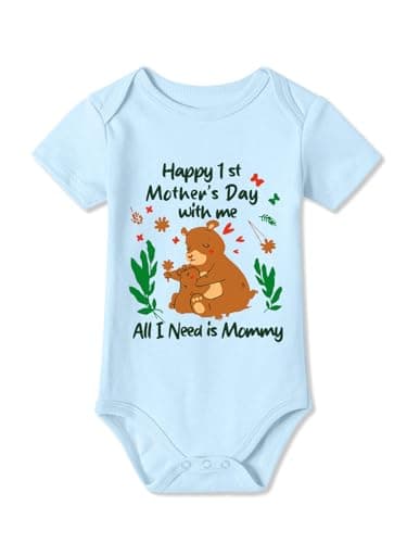 BesserBay Baby Girls Happy 1st Mother's Day With Me Love Bodysuit Cotton Soft One-Piece Short Sleeves Onesie Blue 0-3 Months