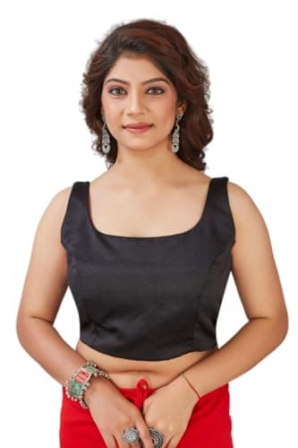 Womens Solid Sleeveless Blouse Crop Top Designer Saree Blouse for Party & Festive Wear Black