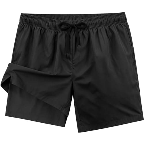 Mens Swim Trunks 2 in 1 Swimming Board Shorts with Pockets Quick Dry Bathing Suits for Beach Water Sports Black