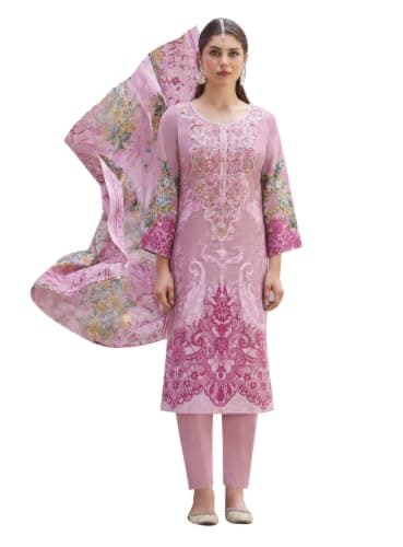 ladyline Womens Cotton Printed Embroidered Kurta Set Salwar Kameez(CPESK BEN995) (46/ Pink)