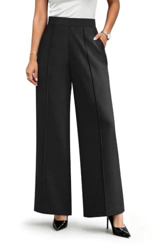 WIHOLL Wide Leg Dress Pants for Women High Waisted Work Trousers Business Casual Slacks Palazzo Pants Black