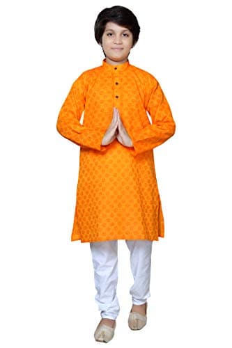 BABA AND BABY boys ethnic wear cotton handloom dobby yellow colour kurta pajama set (Yellow650, 13-14 Years)
