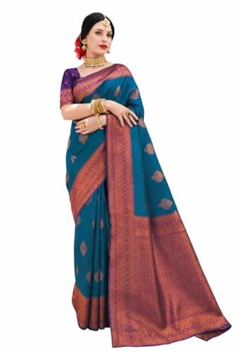 Queen Legacy Women's Banarasi Silk Saree With Unstitched Blouse Piece