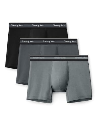 Tommy John Men's Comfort Micro 4" Trunk Underwear, 3-Pack, Black/Turbulence/Monument, Large