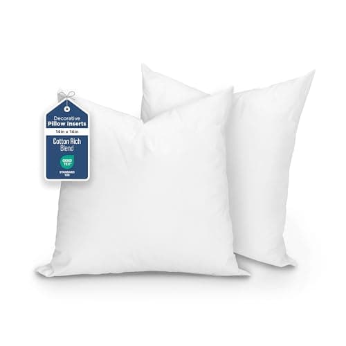 Martex Decorative Throw Pillow Inserts, White, 14" x 14", Pack of 2