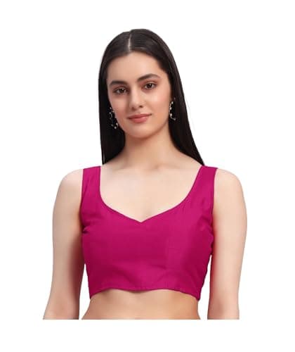 Kartutva Women's Readymade Sleeveless Saree Blouse Indian Designer Choli Crop Top Wedding Party wear Sari Blouse Pink M
