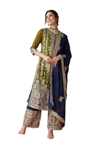 Kartutva Indian pakistani embroidered kurta set for women wedding party wear sharara palazzo style salwar kameez suit dress for women