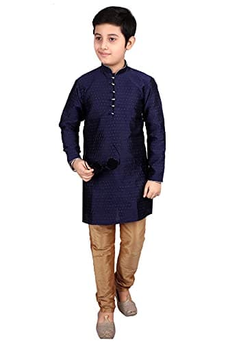Pro-Ethic Style Developer Kid's Indian Clothing Traditional Wear Silk Kurta Sets for Boys | Pack Of 1 (D.BLUE, 13-14 Years)
