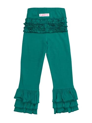 RuffleButts® Baby/Toddler Girls Stretchy Flare Pants w/Ruffles - Emerald Green Ruffle, 12-18m