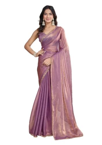 Indya Lilac Handwork Lace Fendy Chiffon Saree Set | Perfect for Festive & Party Wear