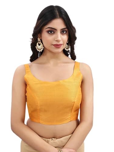 Indian Readymade Bollywood Party Wear Sleeveless Designer Style Choli Top Sari Blouse for Women Yellow