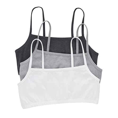 Hanes Womens Cropped Bralette, Breathable Pullover Bra, Crop Top, Solid Or Assorted, 3-pack Bra, Sky Grey Heather/Concrete Heather/White, Large US