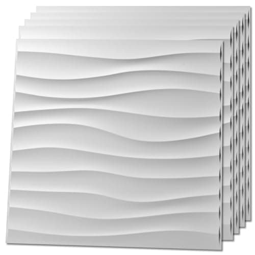 Art3d 12 Pack 3D Wave Design W..., Office, TV Background, White