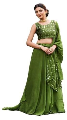 Shriva Fashion Women's ready-to-wear lehenga choli set for traditional wedding Navratri with embroidery (0296) (Green, 40)