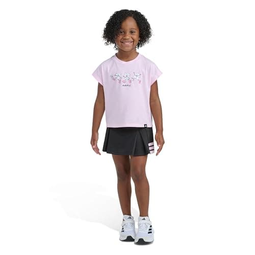 adidas Girls Box Tee & Pleated Skort Set, Pink/black, 4
