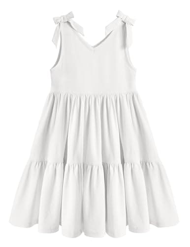 Arshiner Dress for Toddler Girls White A-line Bowknot Sling Dresses Flower Girl Wedding Sundress Girls White Dress Easter Dress Size 7-8