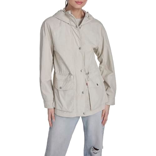 Levi's Women's Cinch-Waist Hoo...d Rain Anorak, Oatmeal, Medium