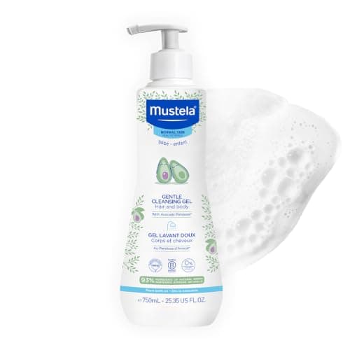Mustela Gentle Cleansing Gel - Baby Wash for Delicate Skin and Hair - Newborn-Safe Cleanser - Crafted with Natural Avocado Perseose - Various Sizes - 25.35 fl. oz.