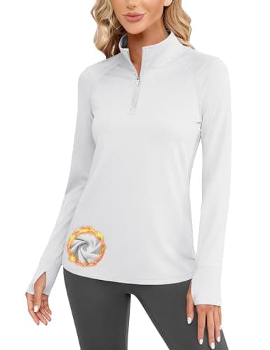 Cavva Women's Running Shirt Reflective Sign 1/4 Zip Pullover Fleece Lined Long Sleeve Workout Top for Going Out White,M
