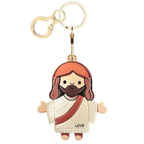 Leather Airtag Keychain Case Holder,Cute Protective Apple Air Tag Cover with Key Ring,Anti-Scratch Hidden Finder GPS Tracker Case for Wallet Keys,Bag,Pets,Backpack(Je sus A)