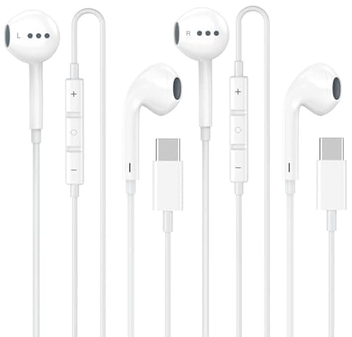 [Apple MFi Certified] USB C Headphones Wired for iPhone 17, 2 Pack Type C Earphones with Microphone & Remote Control Noise Cancelling Earbuds Wired for iPhone 17 16 15 Pro Max, iPad Pro, Galaxy, Pixel