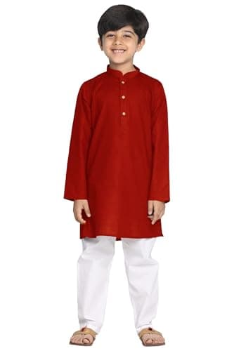 Chandrakala Kids Kurta Set for Boys Indian Ethnic Wear,Red,1-2T (KK117RED3)