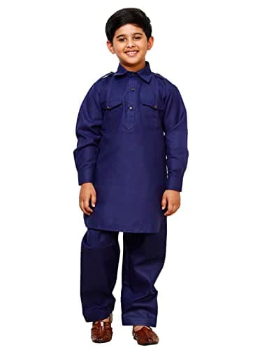 Pro-Ethic Style Developer Boys Cotton Pathani Kurta set for kids | Indian Traditional wear | 11-12 Years|Navy Blue (S-216)