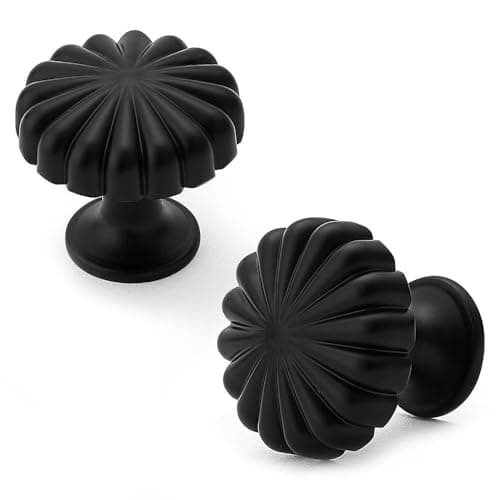 HARPOON 10 Pack Cabinet Knobs, Vintage Round 1.1 inch Knob, Drawer Handle Wardrobe, Kitchen Bar Cabinet Hardware, Matte Black