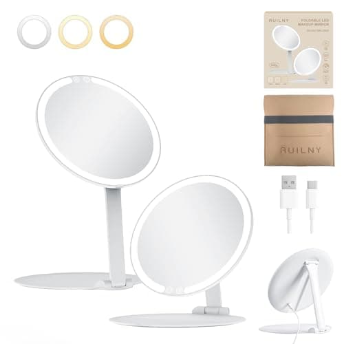 Auilny Makeup Mirror, Vanity Mirror with Lights, Touch Control, 3 Colored Lights, Portable & Foldable, Dual Power Supply, Birthday Gifts for Women, Wife, Mom, Girls, Dorm Room