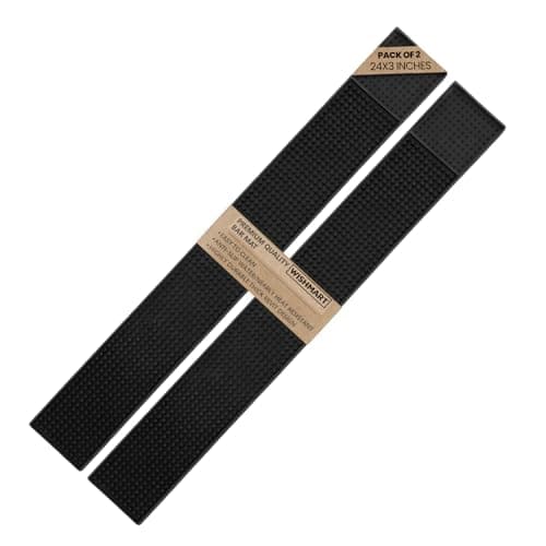 WISHMART Rubber Bar Mat Set of 2 (24x3 Inches), Black - Durable, Non-Slip, Non-Toxic Spill & Drying Mats for Bars, Restaurants, Coffee Shops, Countertops & Tabletops