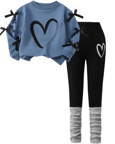 HSOXLQF Kids Toddler Girl Long Sleeve Dropped Shoulder Heart Print Sweatshirt & Pants 2PCS Fall Winter Outfits Set(4-5T)