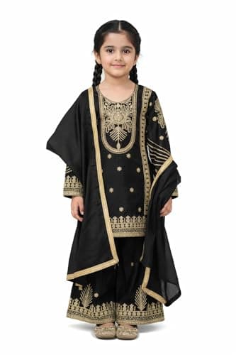 disson Embroidered Kurta Sharara Set with Dupatta Indian And Pakistani Outfit Dress for Girls (US, Age, 13 Years, 15 Years, Black)