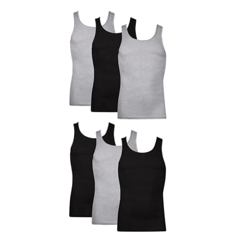 Hanes Mens Cotton Tank Undershirts Pack, Moisture-wicking Ribbed Lightweight Multi-pack Underwear, Black/Grey Assorted - 6 Pack, X-Large US