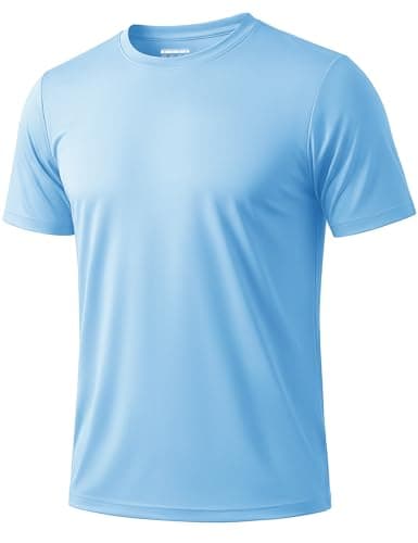 KEFITEVD Quick Dry Short Sleeve Shirts for Men UPF 50+ Sun T-Shirts Swim Workout T-Shirt Sports Activewear Exercise Fishing Tee Sky Blue