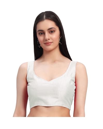 Kartutva Women's Readymade Sleeveless Saree Blouse Indian Designer Choli Crop Top Wedding Party wear Sari Blouse White 3XL