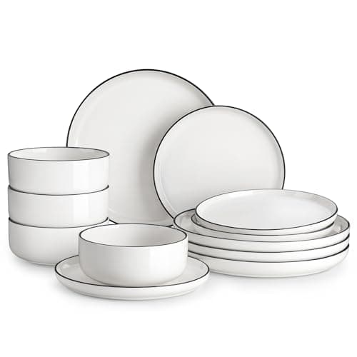 Prime: 12-Piece Malacasa Porcelain Dinnerware set (Service for 4, Ivory White-Black Rim) $30.99 + Free Shipping
